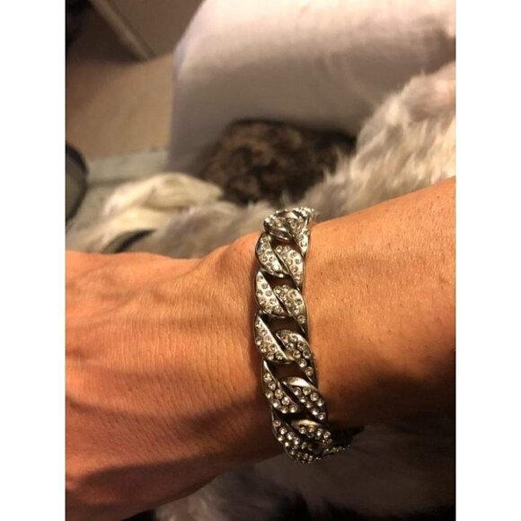 NECKLACE 18k white gold diamond cut cuban link chain stainless steel jewelry NWT - Picture 5 of 9